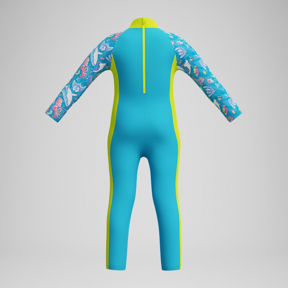 Bedruckte Schwimmlern-Badehose Blau/Gelb für Jungen