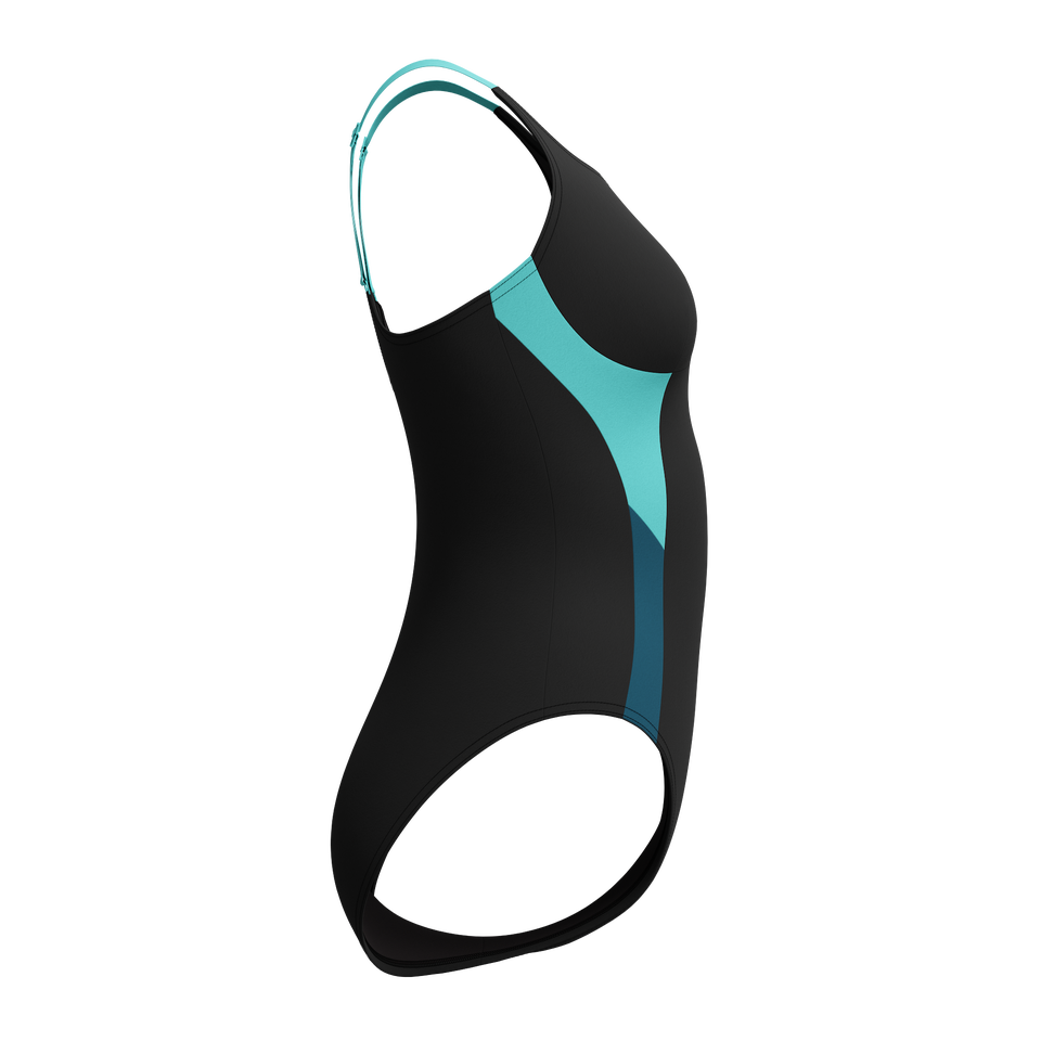 Women's Shaping Solid Splice One Piece Black/Turquoise
