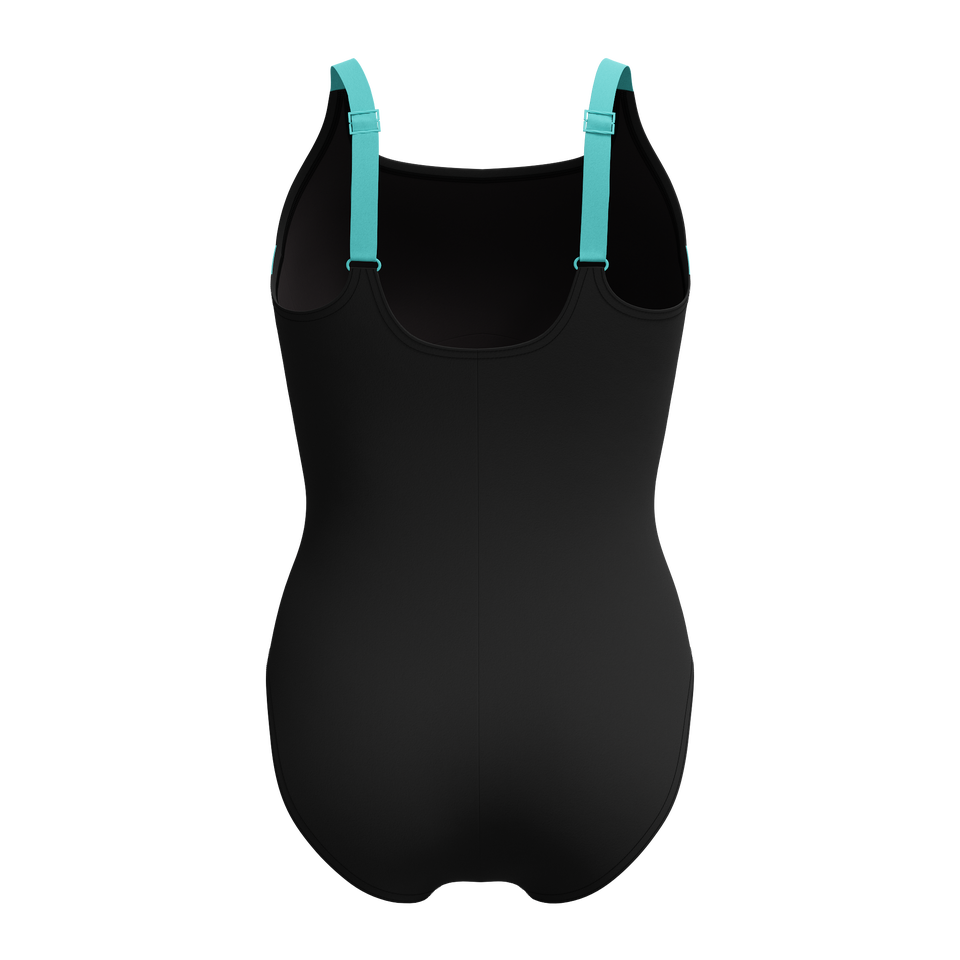 Women's Shaping Solid Splice One Piece Black/Turquoise