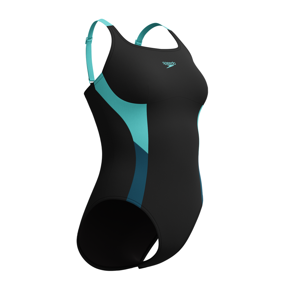 Women's Shaping Solid Splice One Piece Black/Turquoise