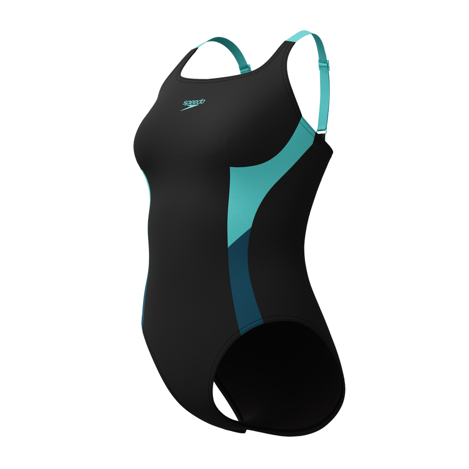 Women's Shaping Solid Splice One Piece Black/Turquoise