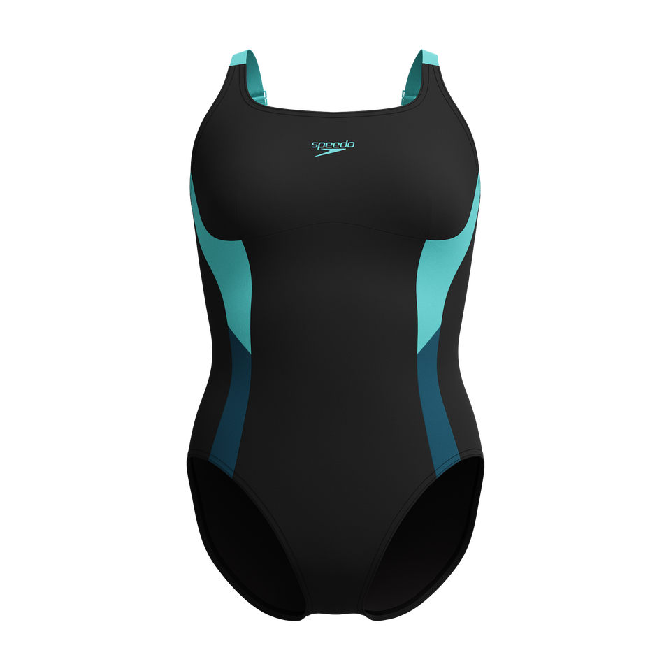Women's Shaping Solid Splice One Piece Black/Turquoise