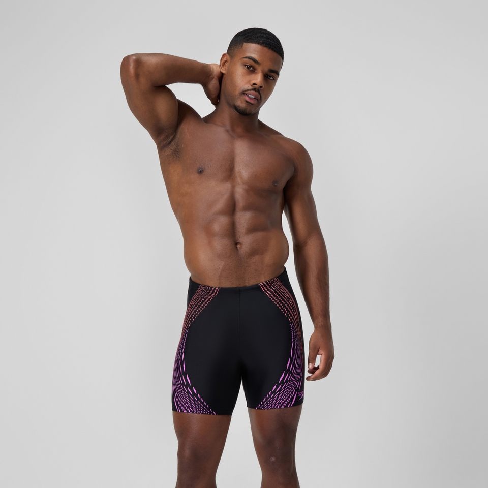 Duo Logo Print Mittellange Schwimmhose Schwarz/Koralle für Herren