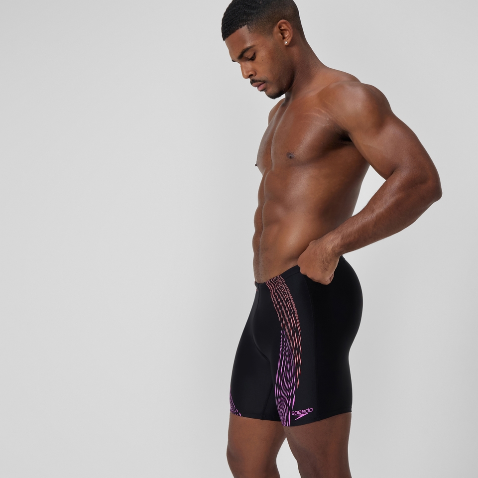 Duo Logo Print Mittellange Schwimmhose Schwarz/Koralle für Herren