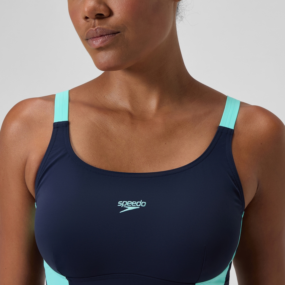 Women's Shaping Solid Splice Swimsuit Navy/Green