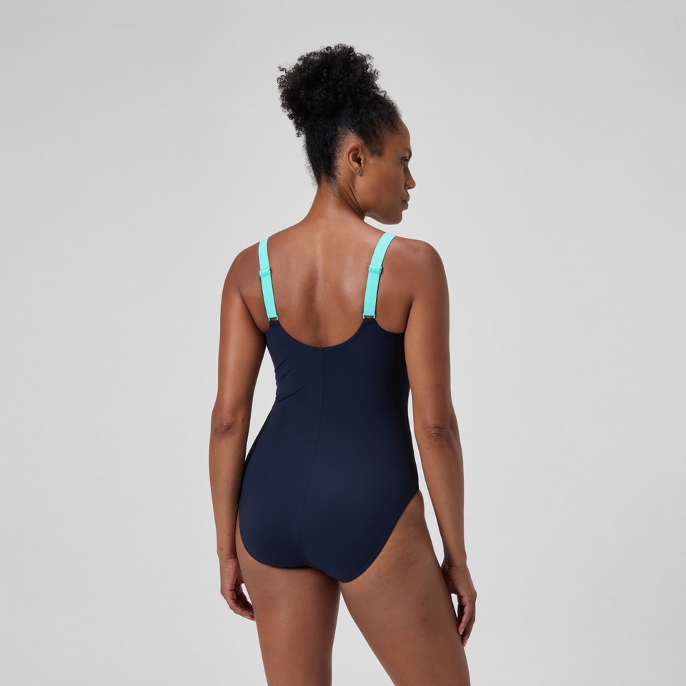 Women's Shaping Solid Splice Swimsuit Navy/Green