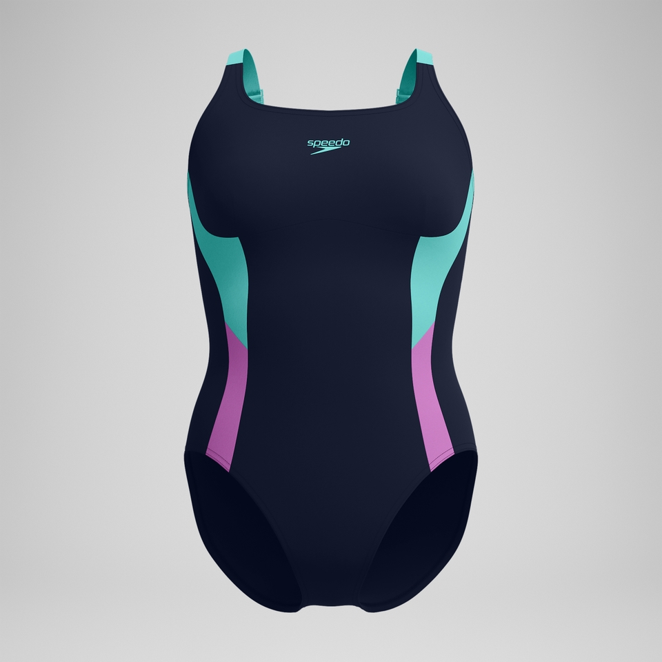 Women's Shaping Solid Splice Swimsuit Navy/Green