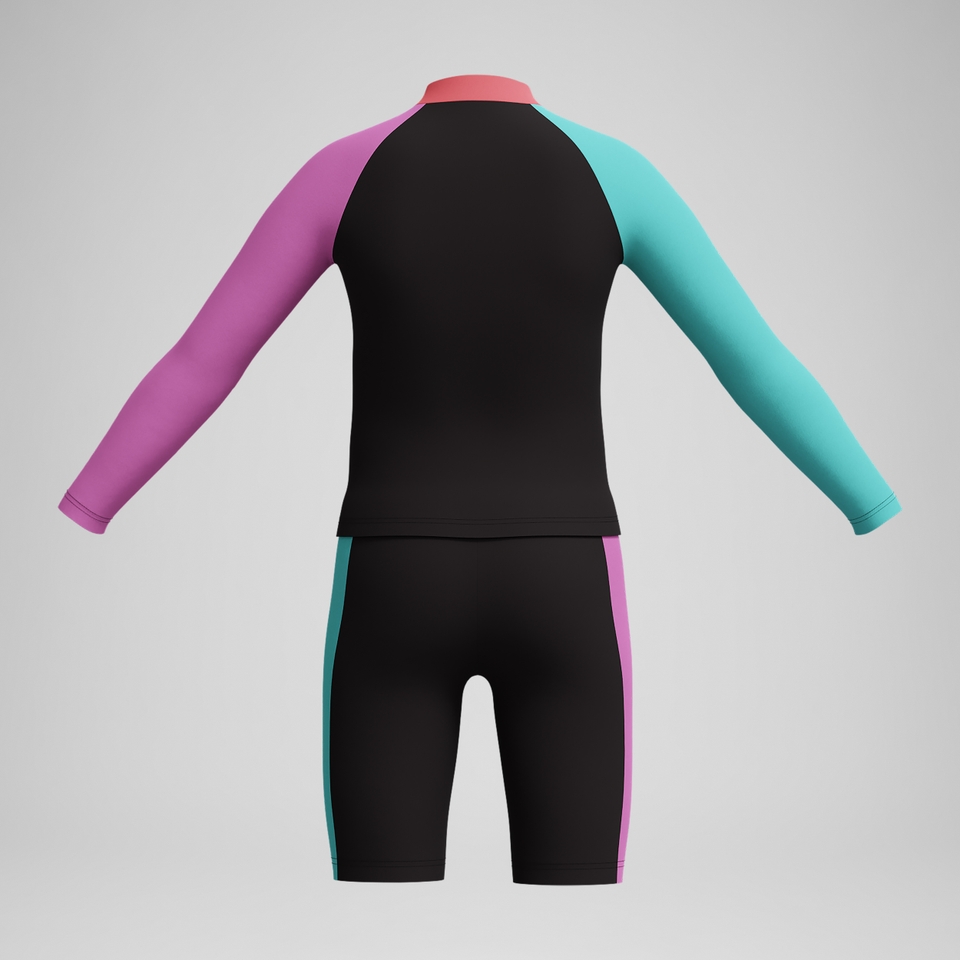 Set aus Rash-Top & Schwimmhose in Colourblock-Optik Schwarz/Pink für Mädchen