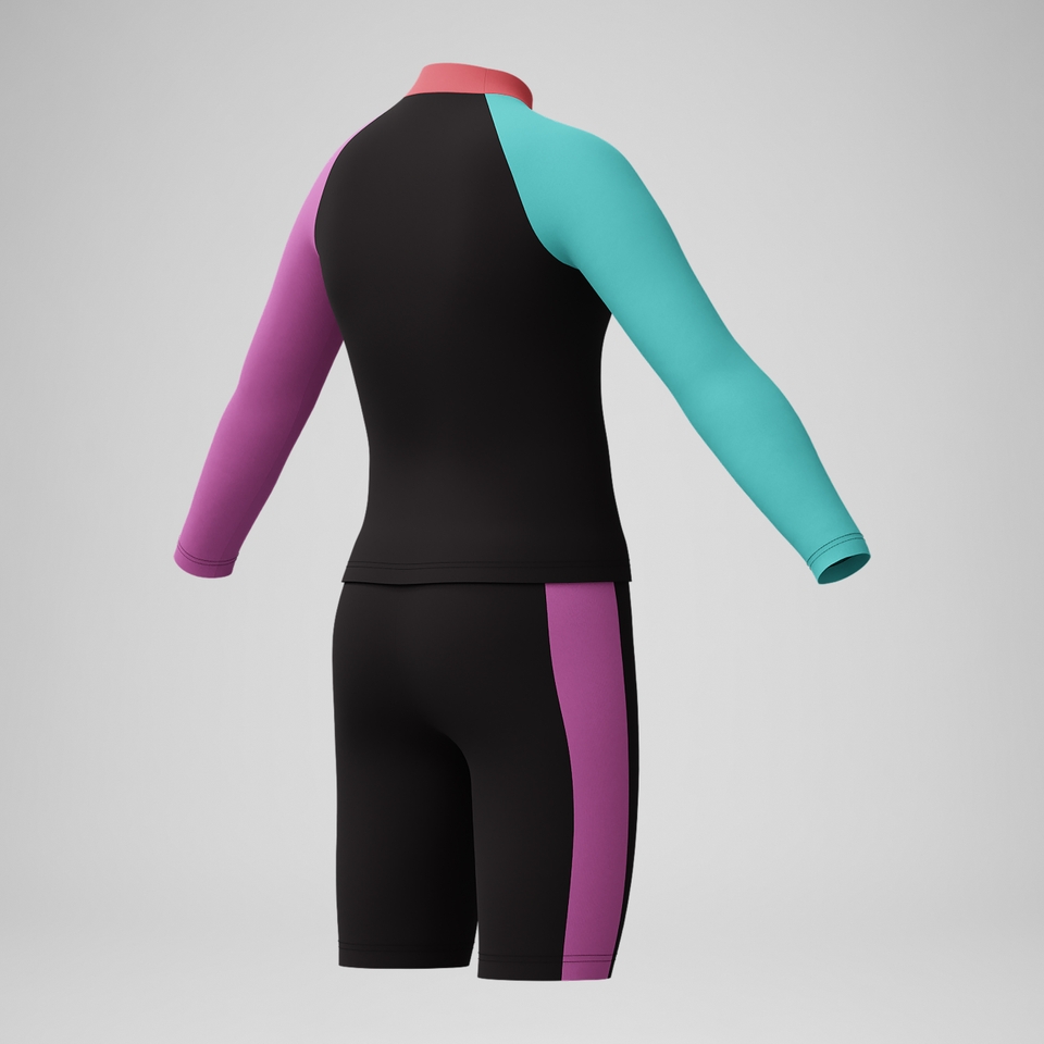 Set aus Rash-Top & Schwimmhose in Colourblock-Optik Schwarz/Pink für Mädchen
