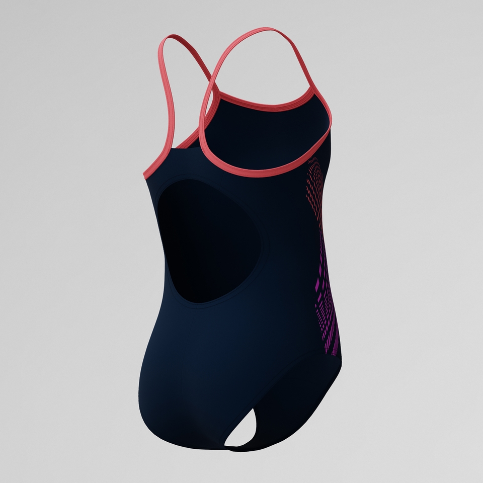 Girls' Plastisol Placement Thinstap Muscleback Swimsuit Black/Pink