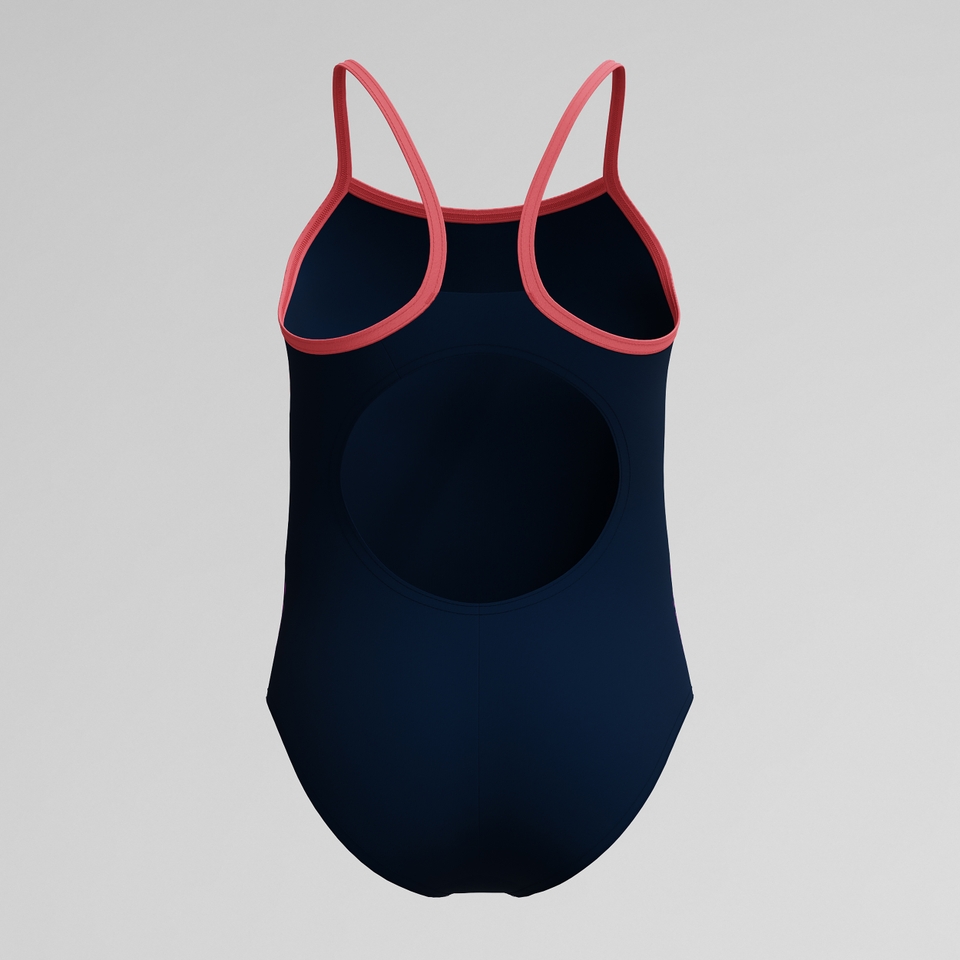 Girls' Plastisol Placement Thinstap Muscleback Swimsuit Black/Pink