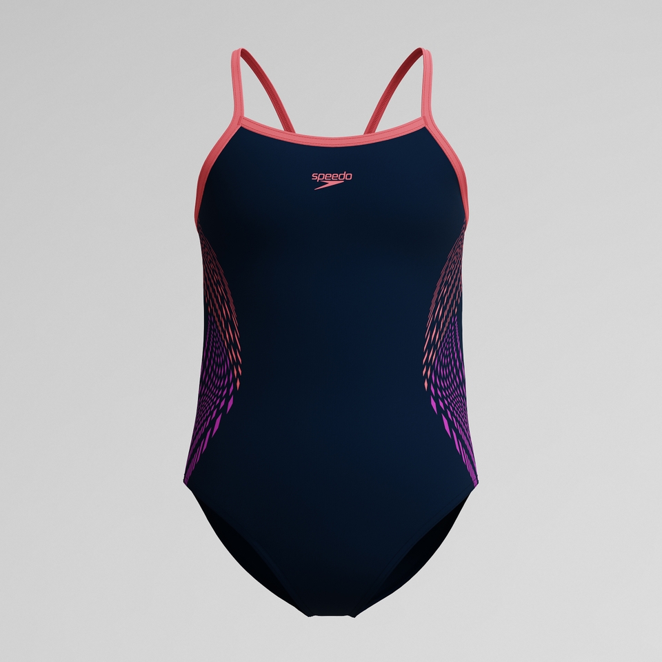 Girls' Plastisol Placement Thinstap Muscleback Swimsuit Black/Pink