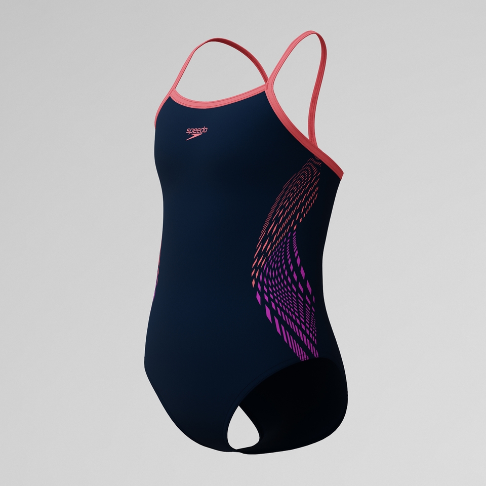 Girls' Plastisol Placement Thinstap Muscleback Swimsuit Black/Pink