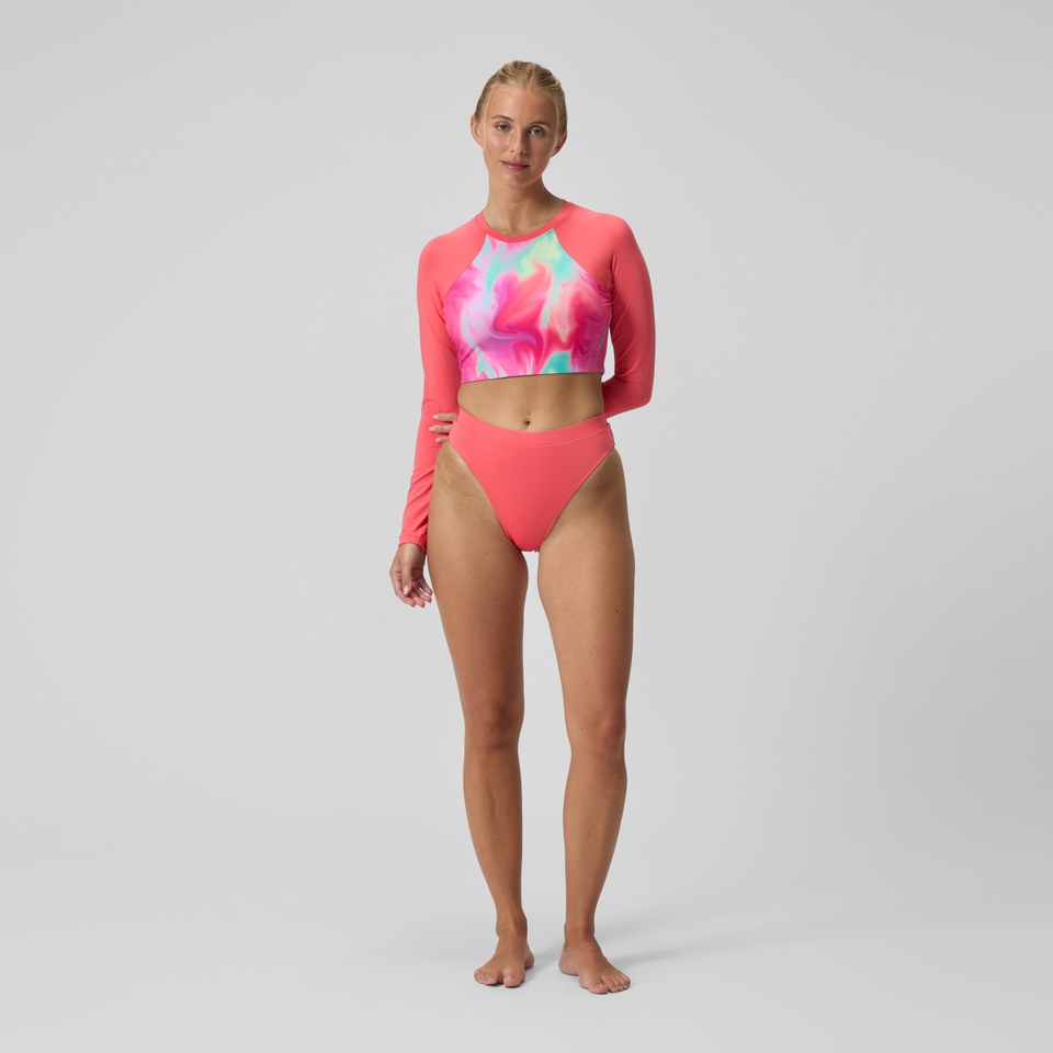 Women's Printed Long Sleeve Crop Top Coral