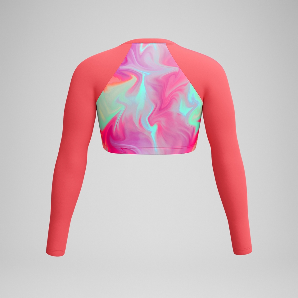 Women's Printed Long Sleeve Crop Top Coral