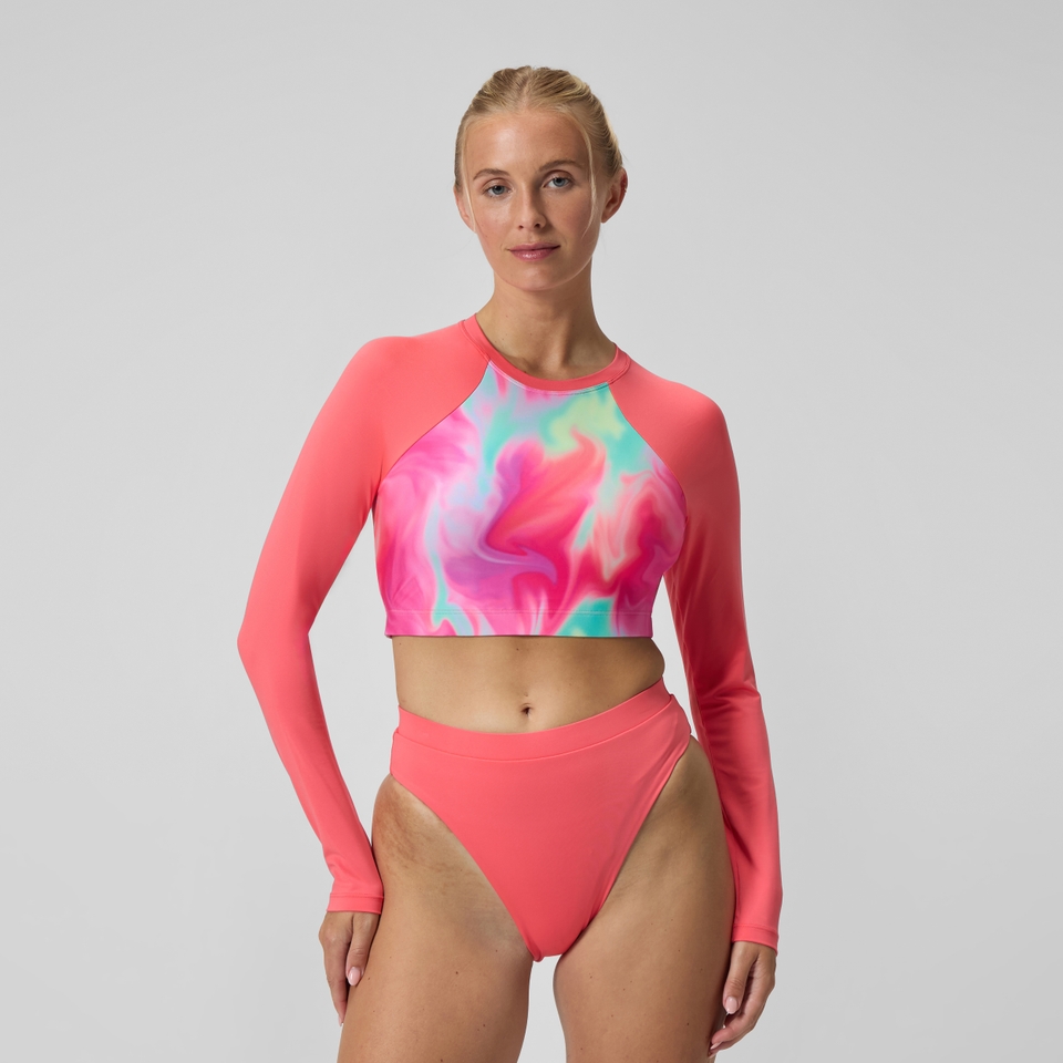 Women's Printed Long Sleeve Crop Top Coral