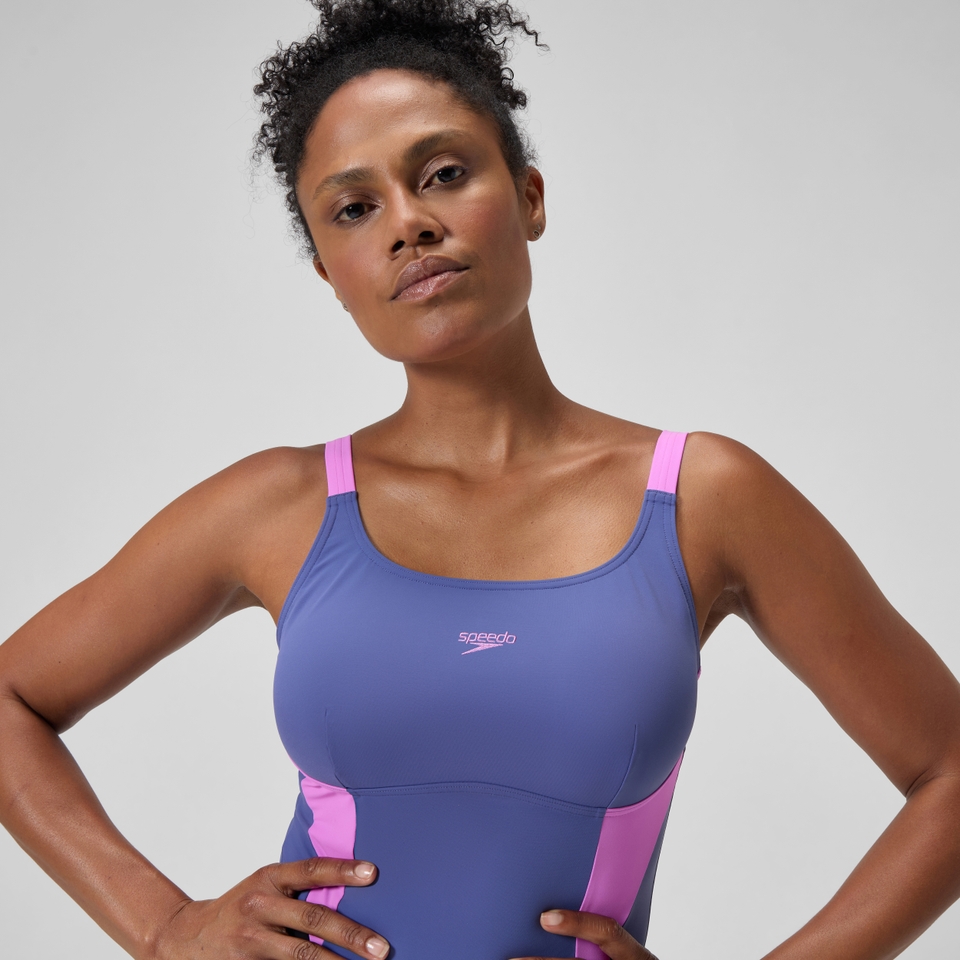 Women's Shaping Solid Splice Swimsuit Purple/Pink