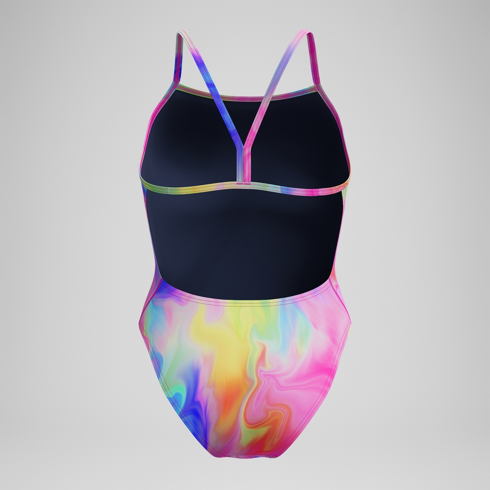 Club Training Bedruckter Badeanzug mit V-Rückenausschnitt Pink/Gelb für Damen