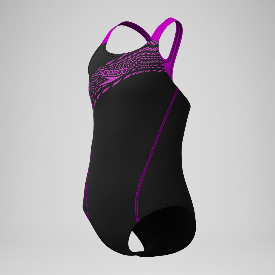 Girls' Medley Logo Swimsuit Black/Pink