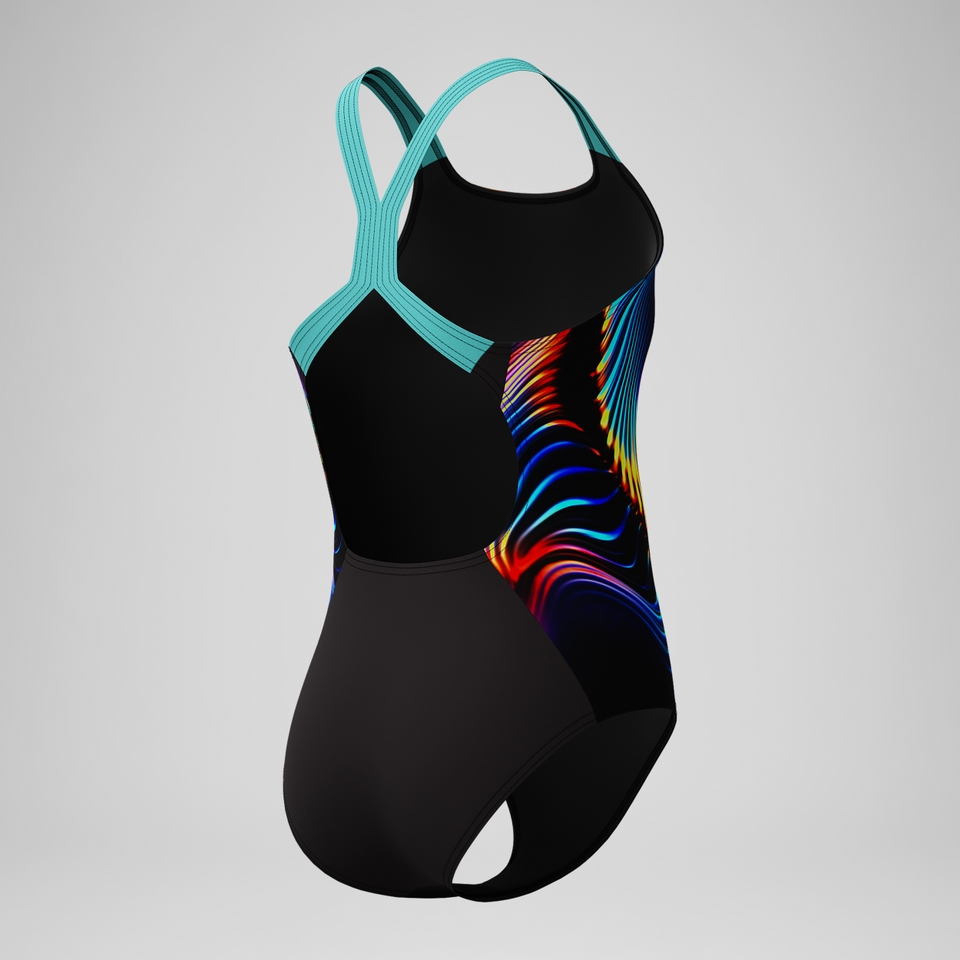 Girls' Digital Placement Powerback Swimsuit Black/Blue