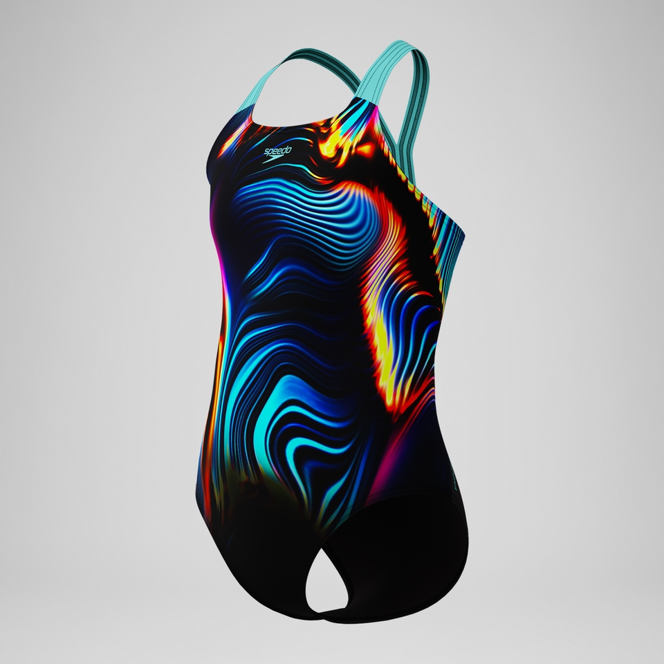 Girls' Digital Placement Powerback Swimsuit Black/Blue