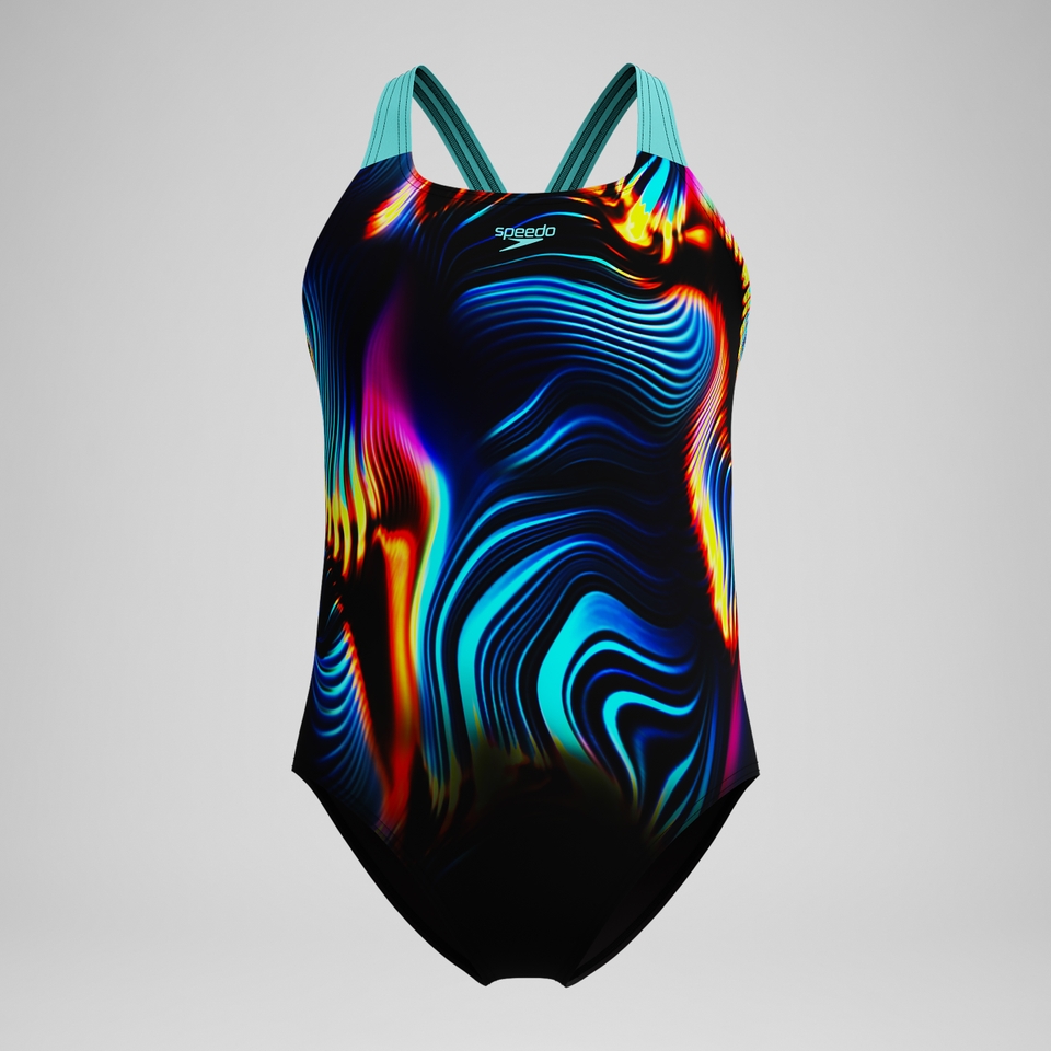 Girls' Digital Placement Powerback Swimsuit Black/Blue