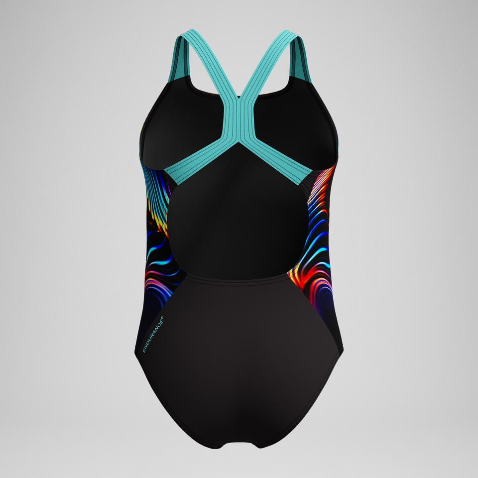 Girls' Digital Placement Powerback Swimsuit Black/Blue