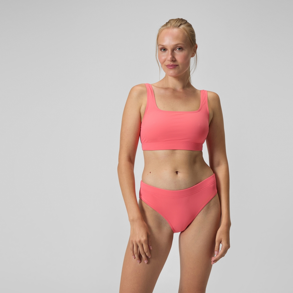 Strukturierter Bikini mit tiefem U-Rückenausschnitt Koralle für Damen