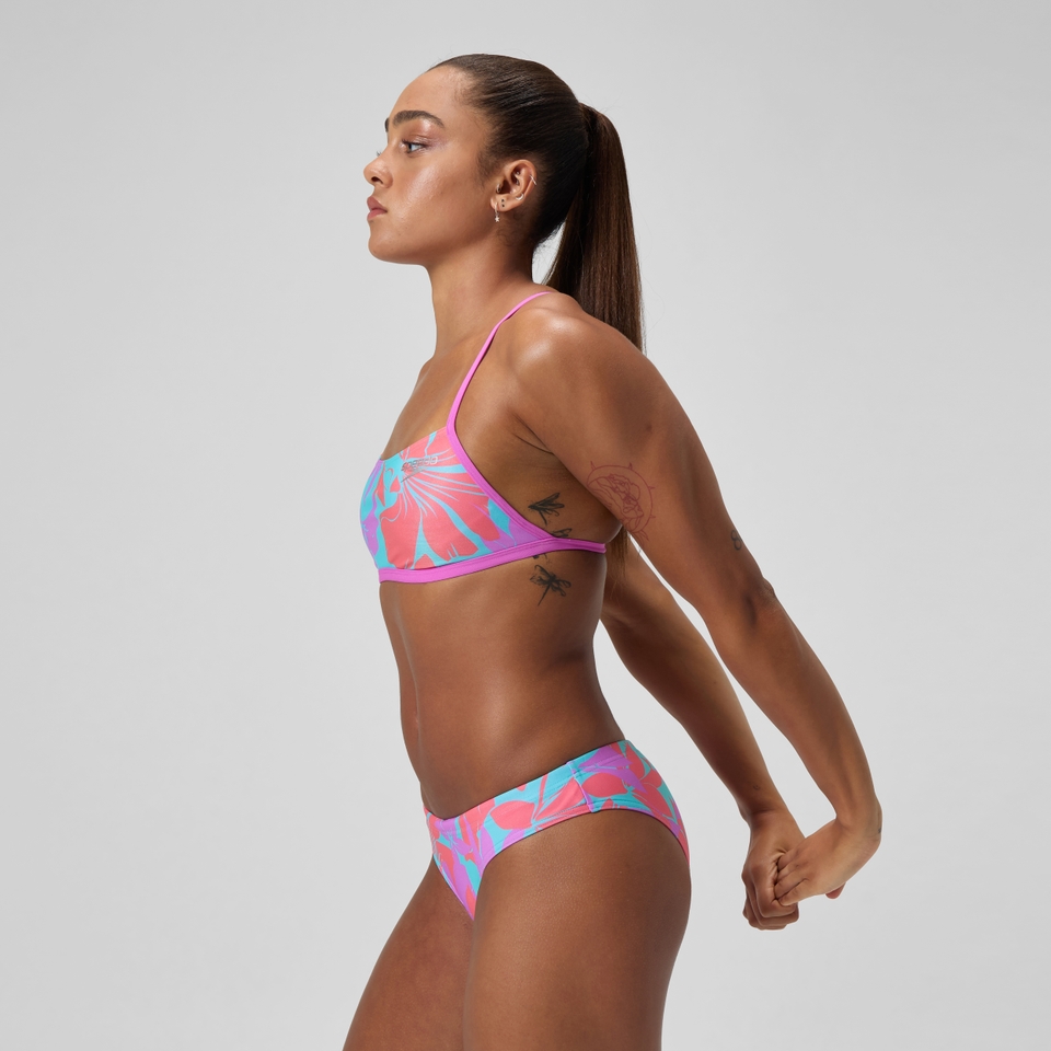 Club Training Bedrucktes Crossback-Bikinioberteil Pink/Grün für Damen