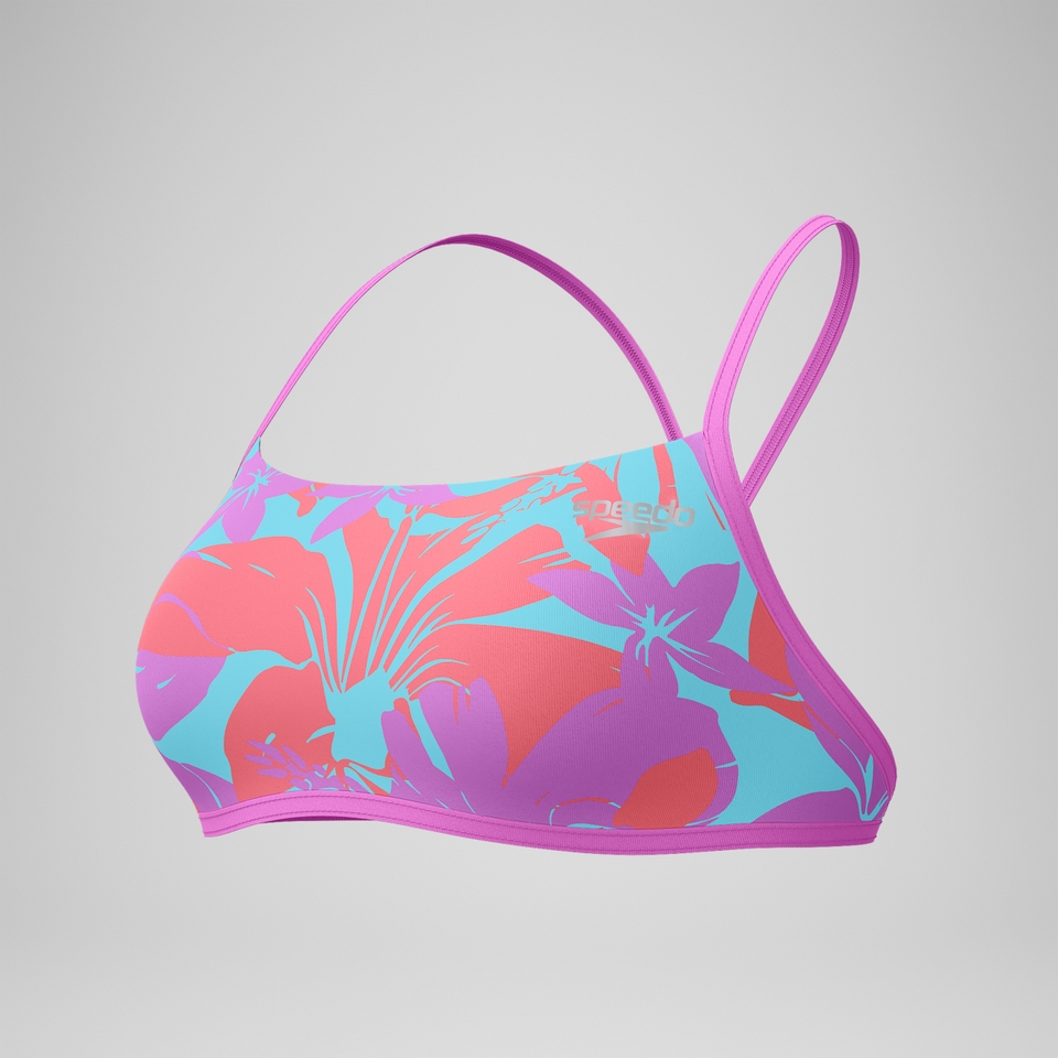 Club Training Bedrucktes Crossback-Bikinioberteil Pink/Grün für Damen