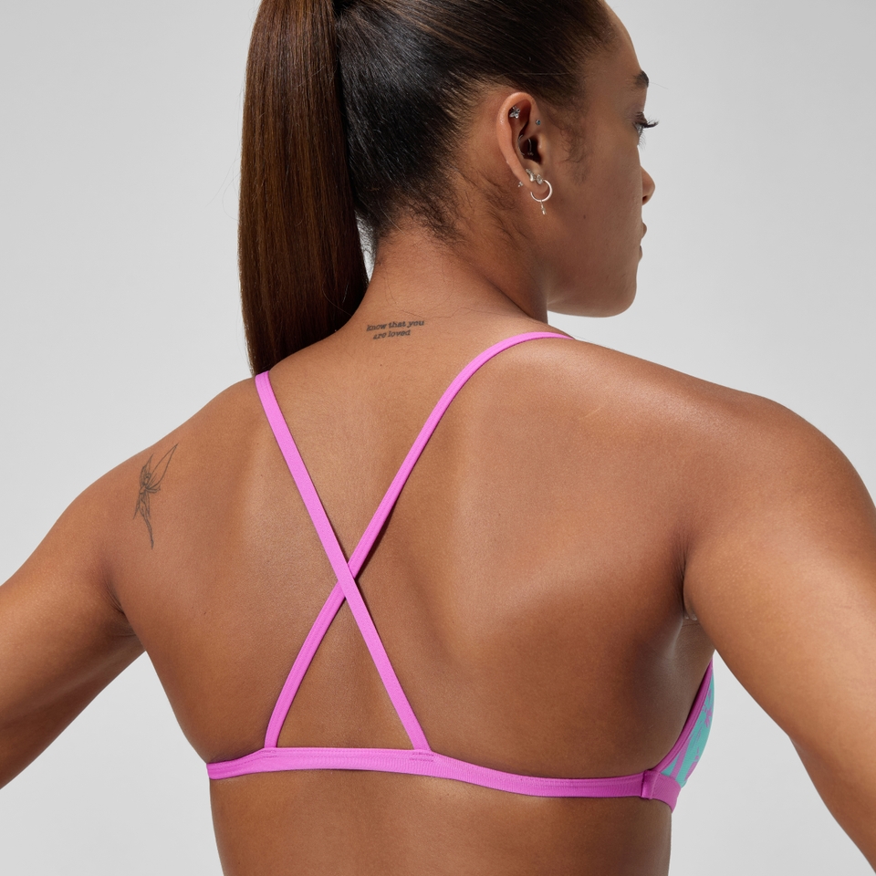 Club Training Bedrucktes Crossback-Bikinioberteil Pink/Grün für Damen
