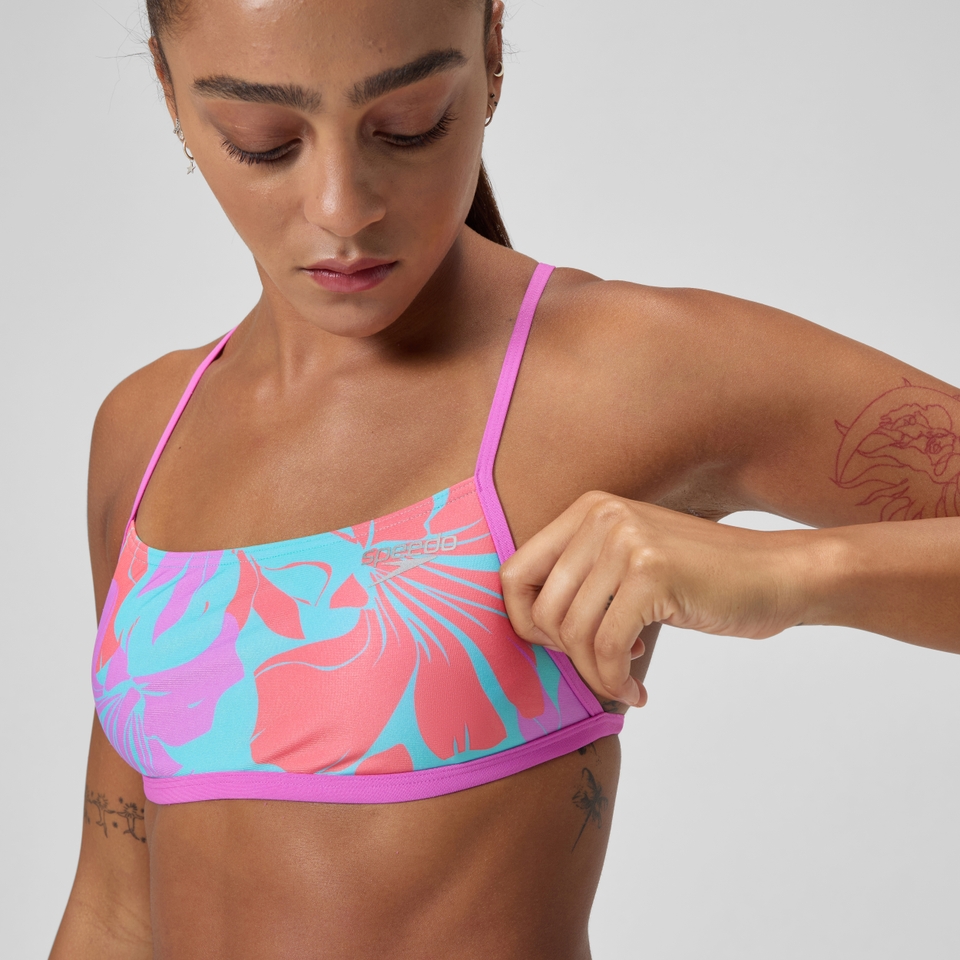 Club Training Bedrucktes Crossback-Bikinioberteil Pink/Grün für Damen