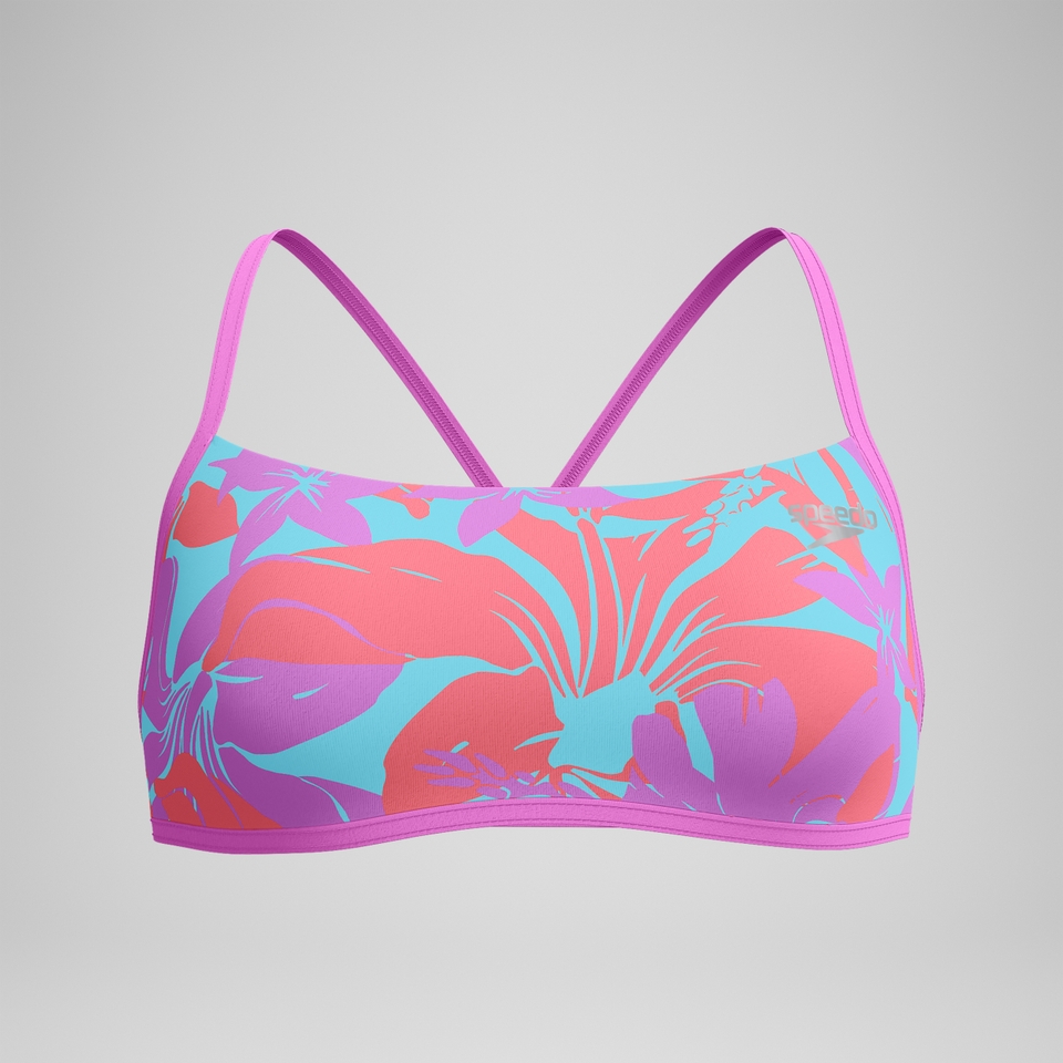 Club Training Bedrucktes Crossback-Bikinioberteil Pink/Grün für Damen