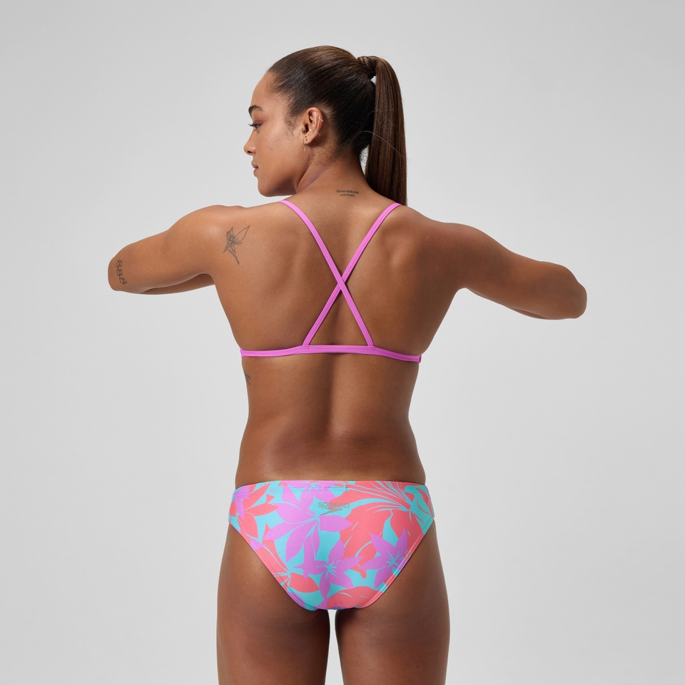 Club Training Bedrucktes Crossback-Bikinioberteil Pink/Grün für Damen