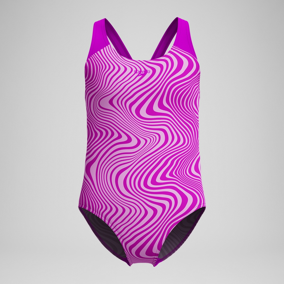 Splashback-Badeanzug mit Digitaldruck Pink für Mädchen