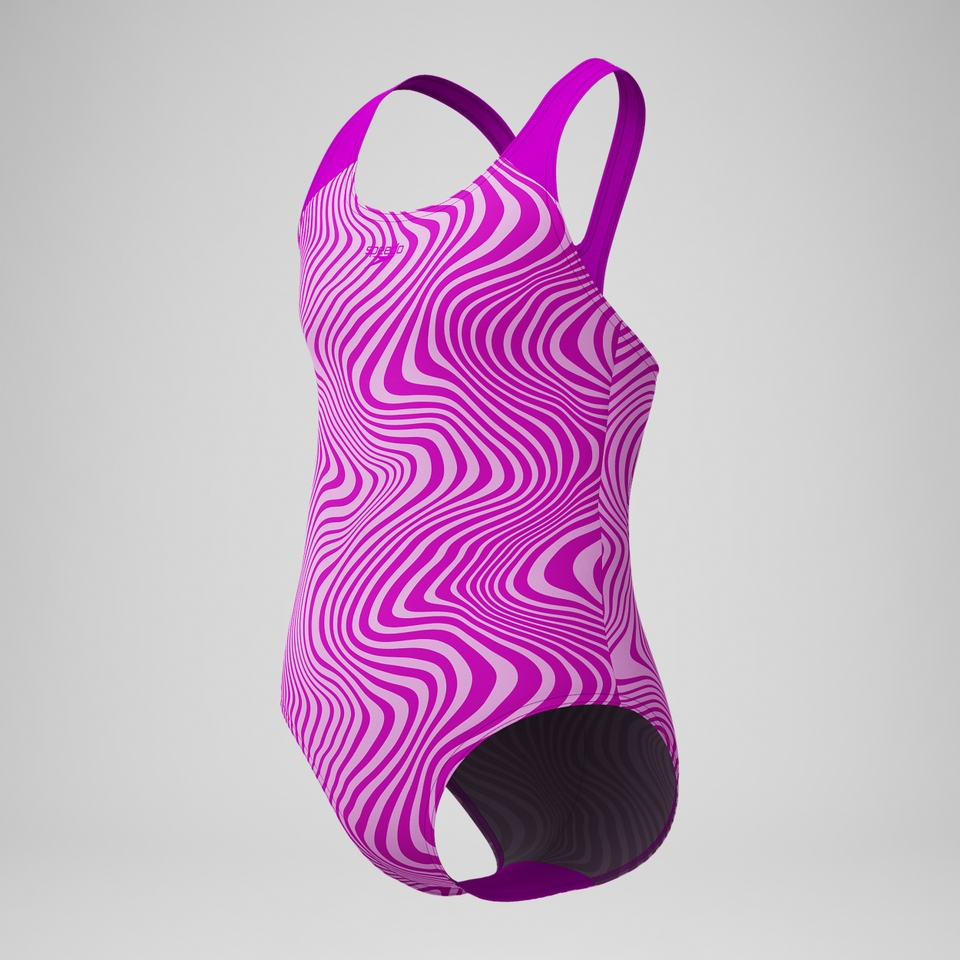 Splashback-Badeanzug mit Digitaldruck Pink für Mädchen