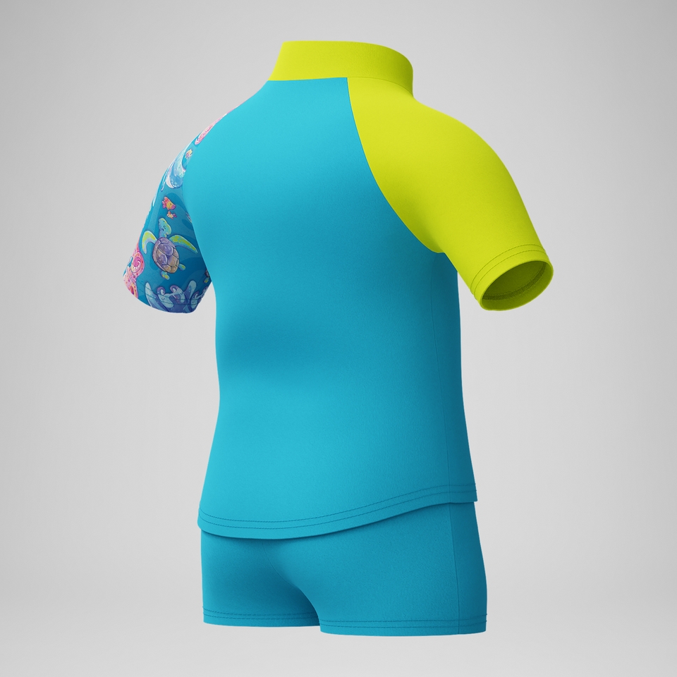 Kurzärmliges Schwimmlern-Rash-Top-Set mit Digitaldruck Blau/Gelb für Jungen
