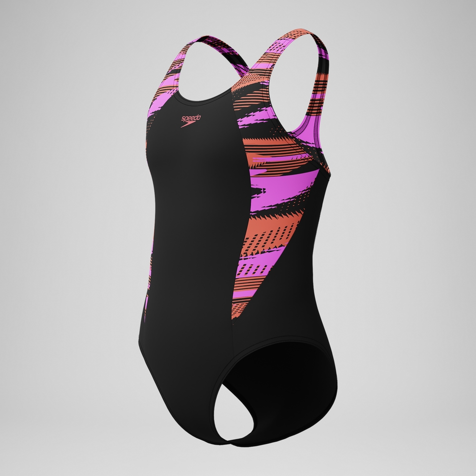 Girls' HyberBoom Splice Muscleback Swimsuit Black/Pink