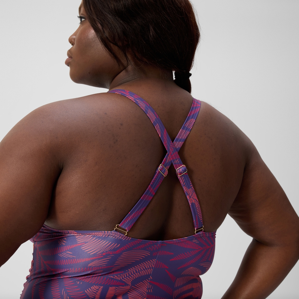 Maillot de bain Femme Plus Size effet galbant V Neck rose/orange