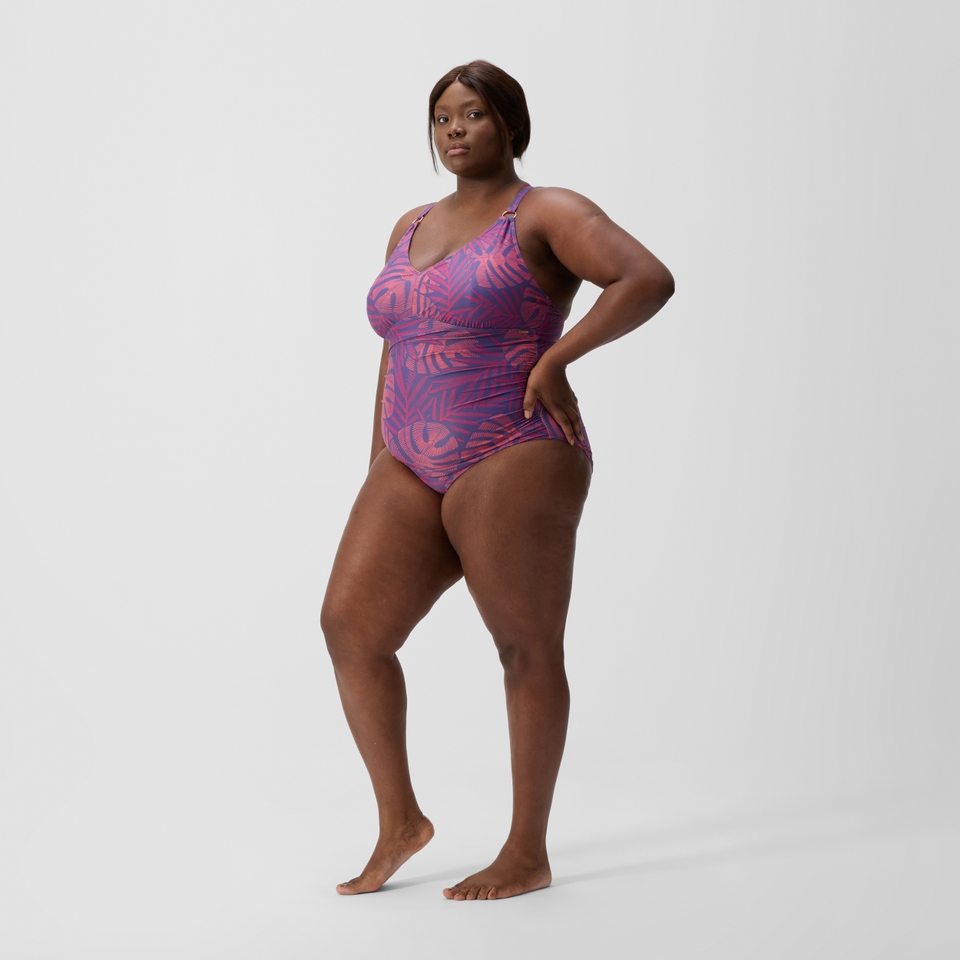 Maillot de bain Femme Plus Size effet galbant V Neck rose/orange