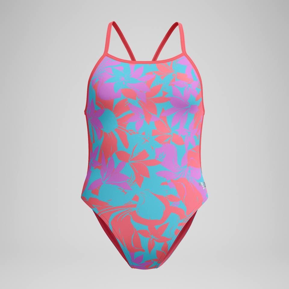 Club Training Bedruckter Badeanzug mit V-Rückenausschnitt Pink/Grün für Damen