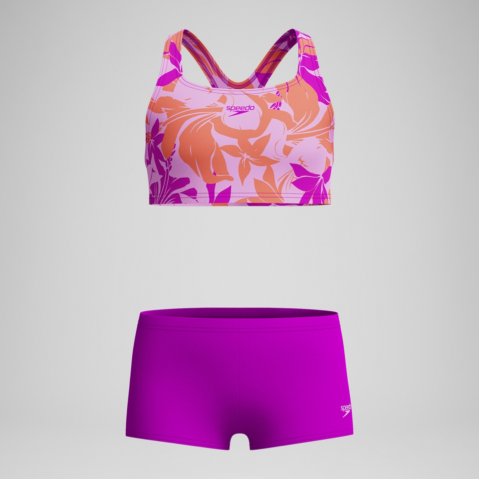 Girls' Printed Boyleg Bikini Pink