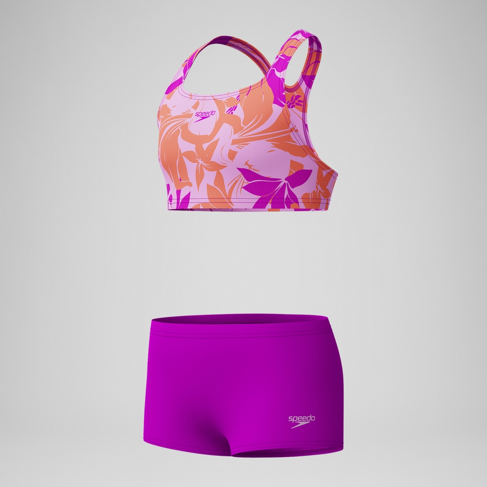 Girls' Printed Boyleg Bikini Pink