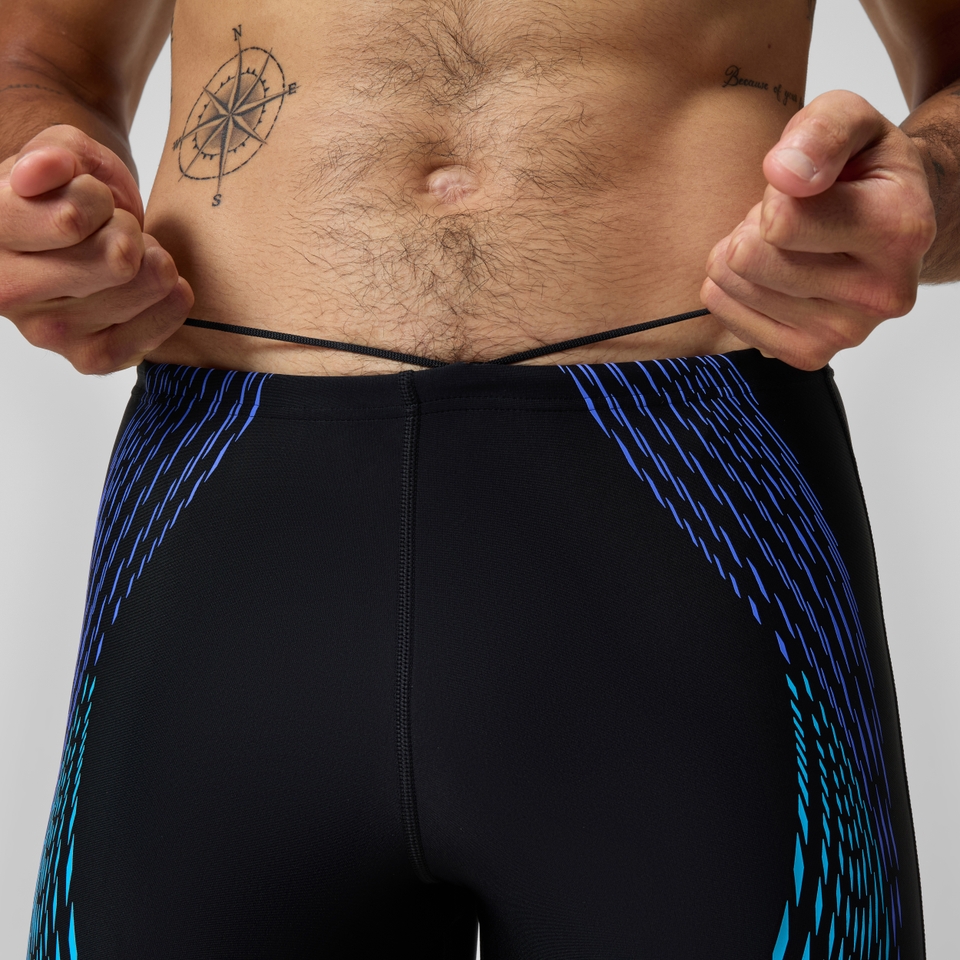 Duo Logo Print Mittellange Schwimmhose Schwarz/Blau für Herren