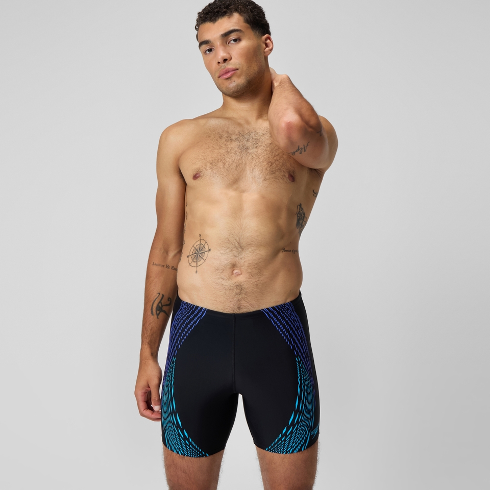 Duo Logo Print Mittellange Schwimmhose Schwarz/Blau für Herren