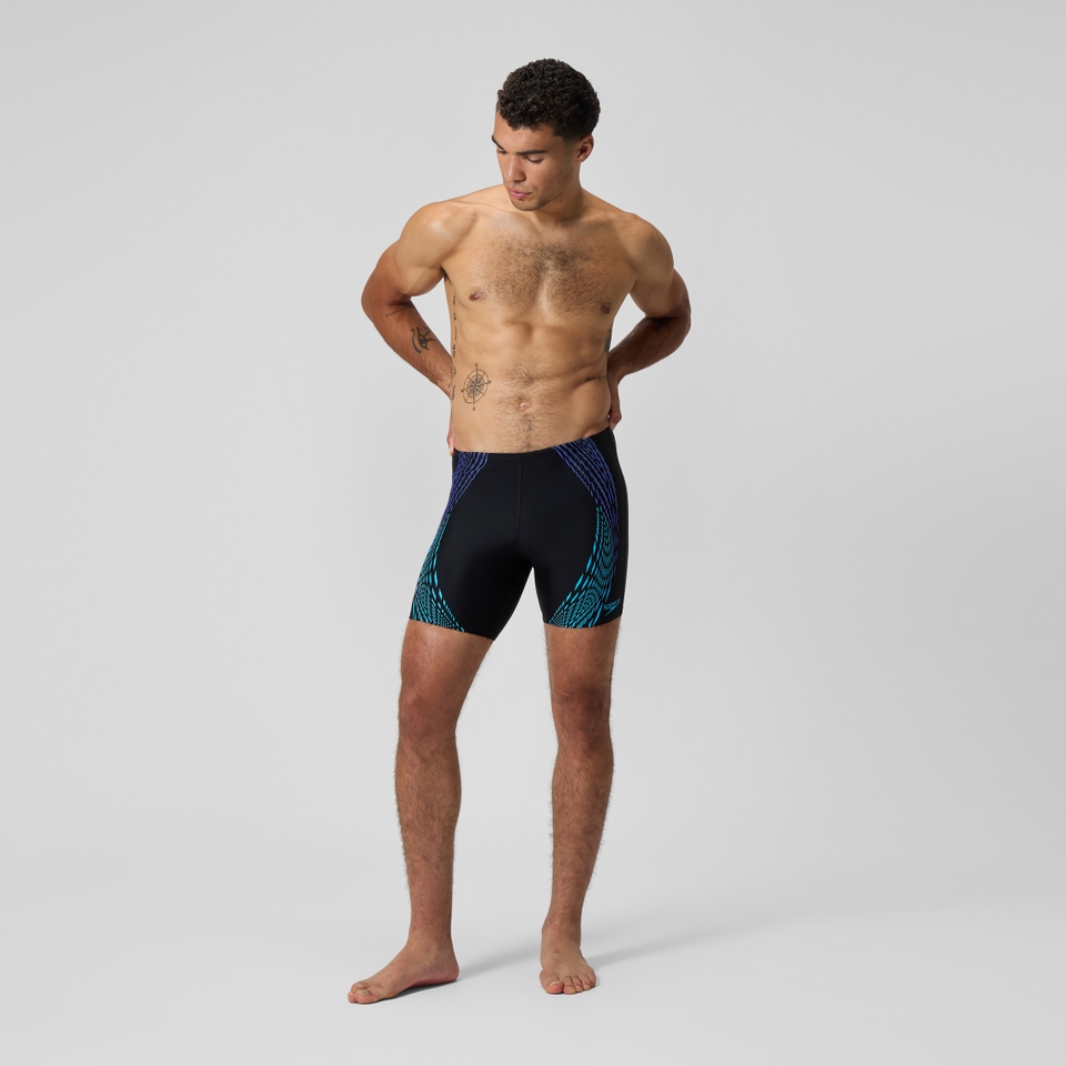 Duo Logo Print Mittellange Schwimmhose Schwarz/Blau für Herren