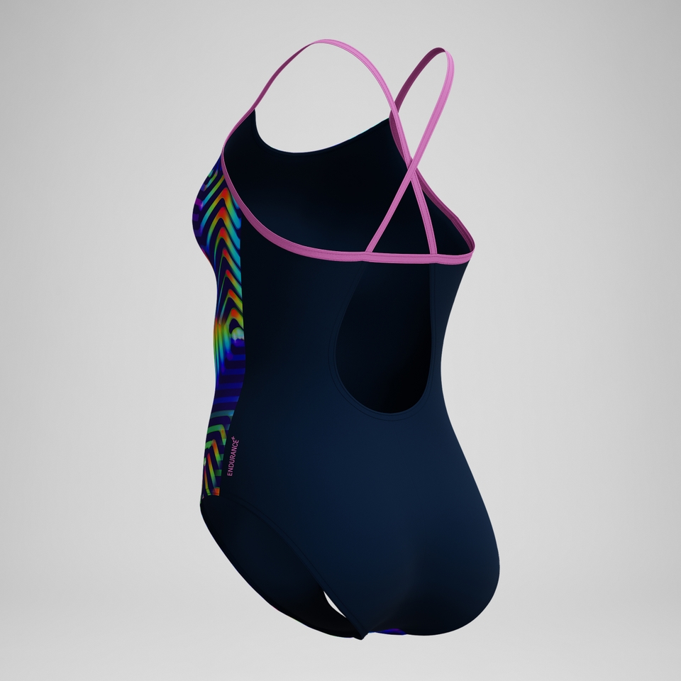 Club Training Bedruckter Fixed-Crossback-Badeanzug Marineblau/Grün für Damen