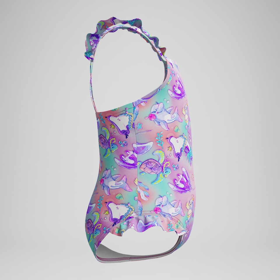 Maillot de bain Fille à fines bretelles et volants rose/violet