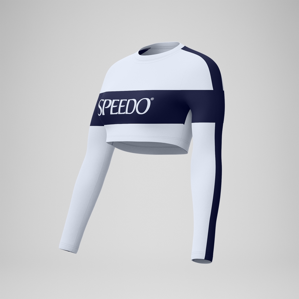 Women's Jetstream Long Sleeve Colorblock Crop Rashguard White/Navy