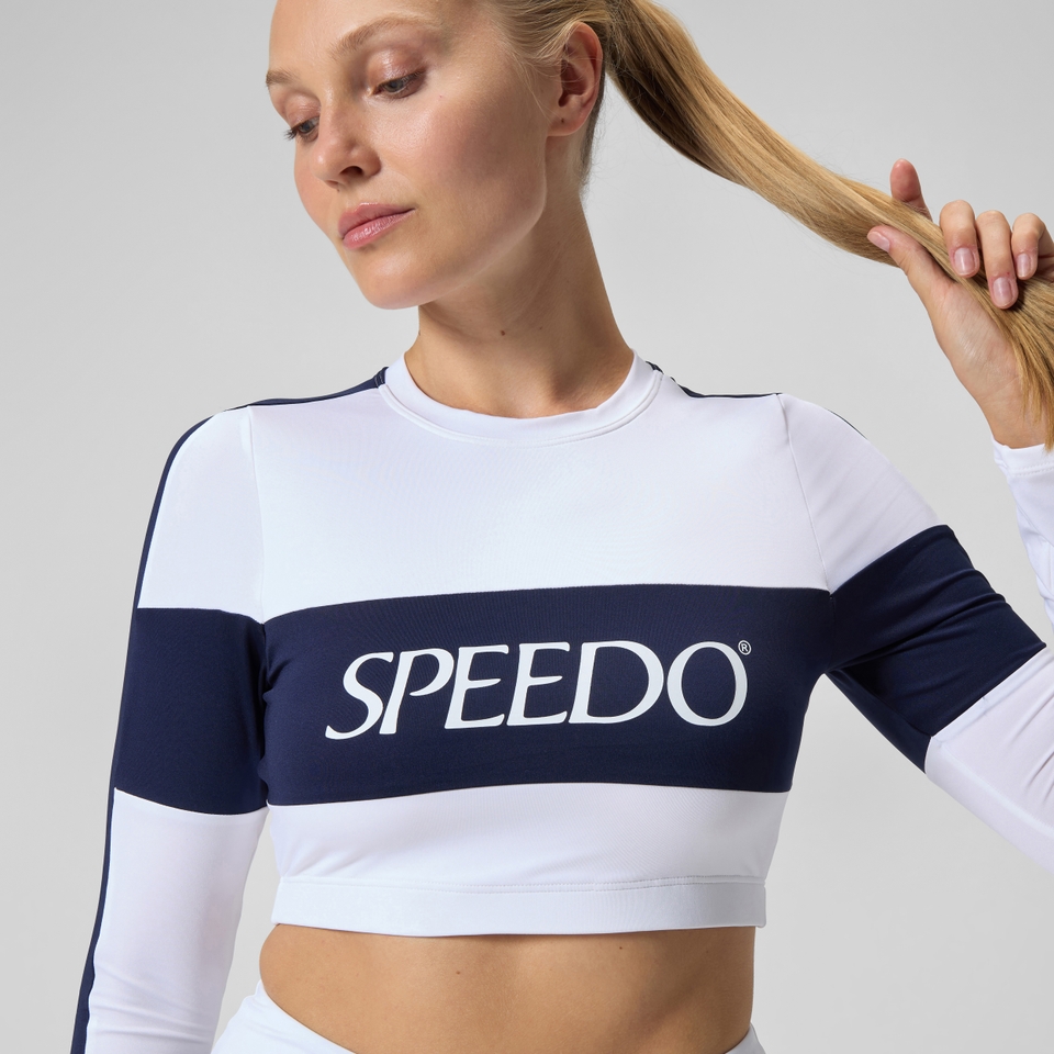 Women's Jetstream Long Sleeve Colorblock Crop Rashguard White/Navy